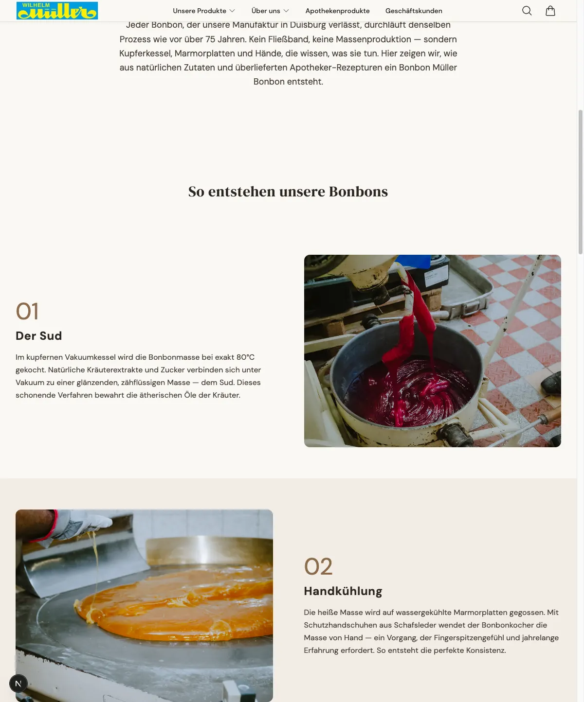 Fünf Schritte der Bonbon-Herstellung — komplett agentisch aus vorhandenen Quellen generiert