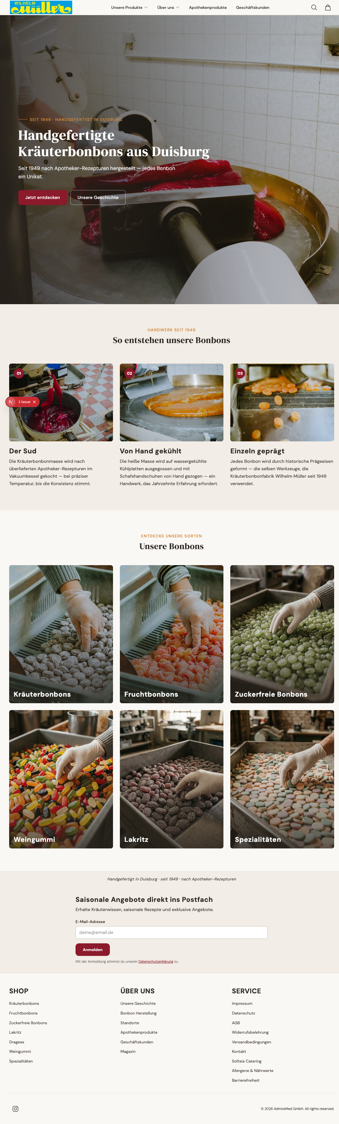 Die neue bonbon-mueller.de Startseite — Editorial Magazine trifft Warm Artisan