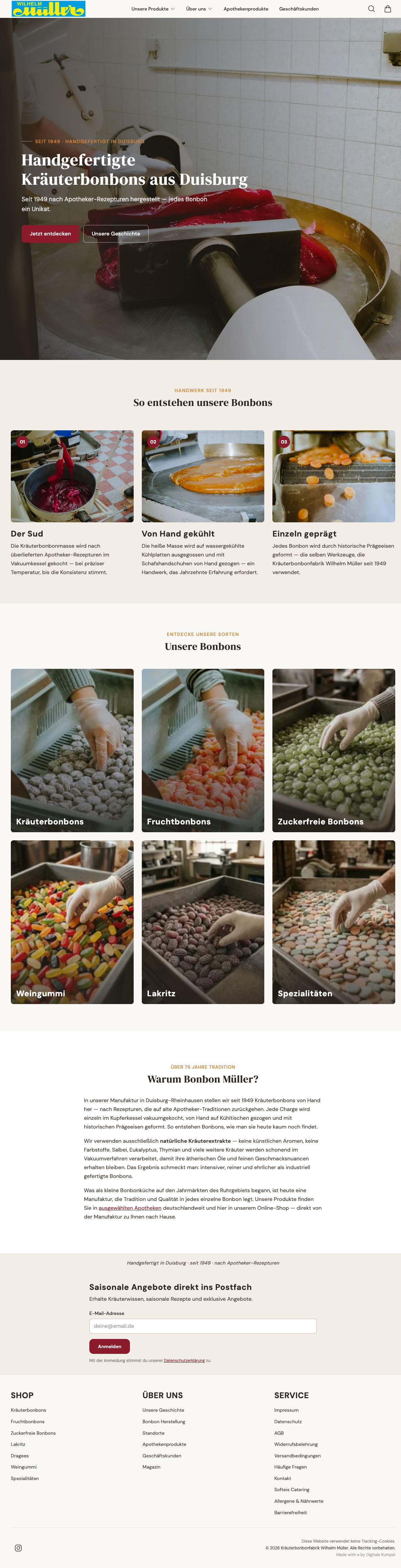 Die Live-Startseite von bonbon-mueller.de — nicht mehr Prototyp, sondern produktiver Shop