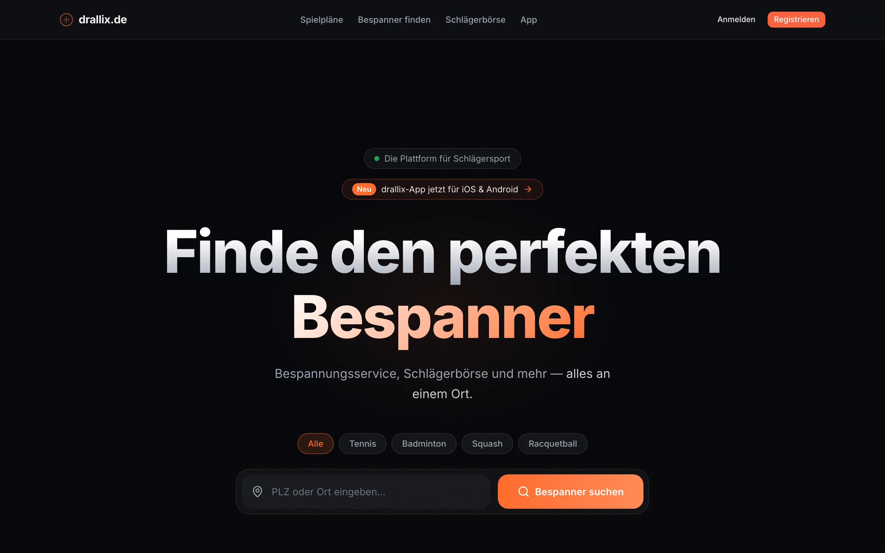 drallix.de: Kopfbereich der Website in der Desktop-Ansicht