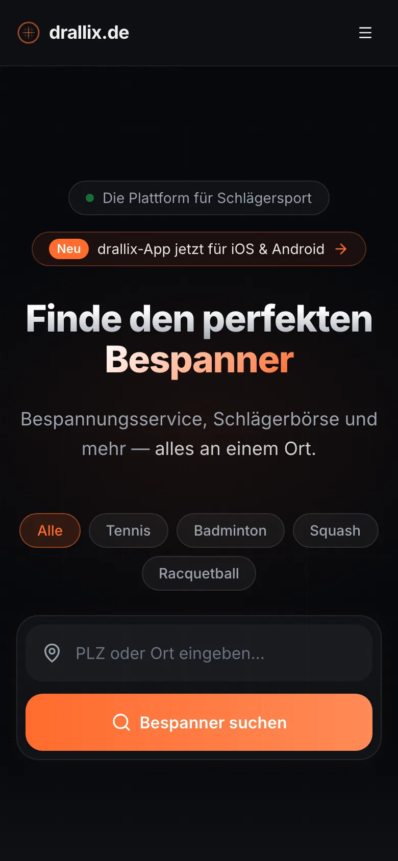 drallix.de: Kopfbereich der Website in der Mobil-Ansicht