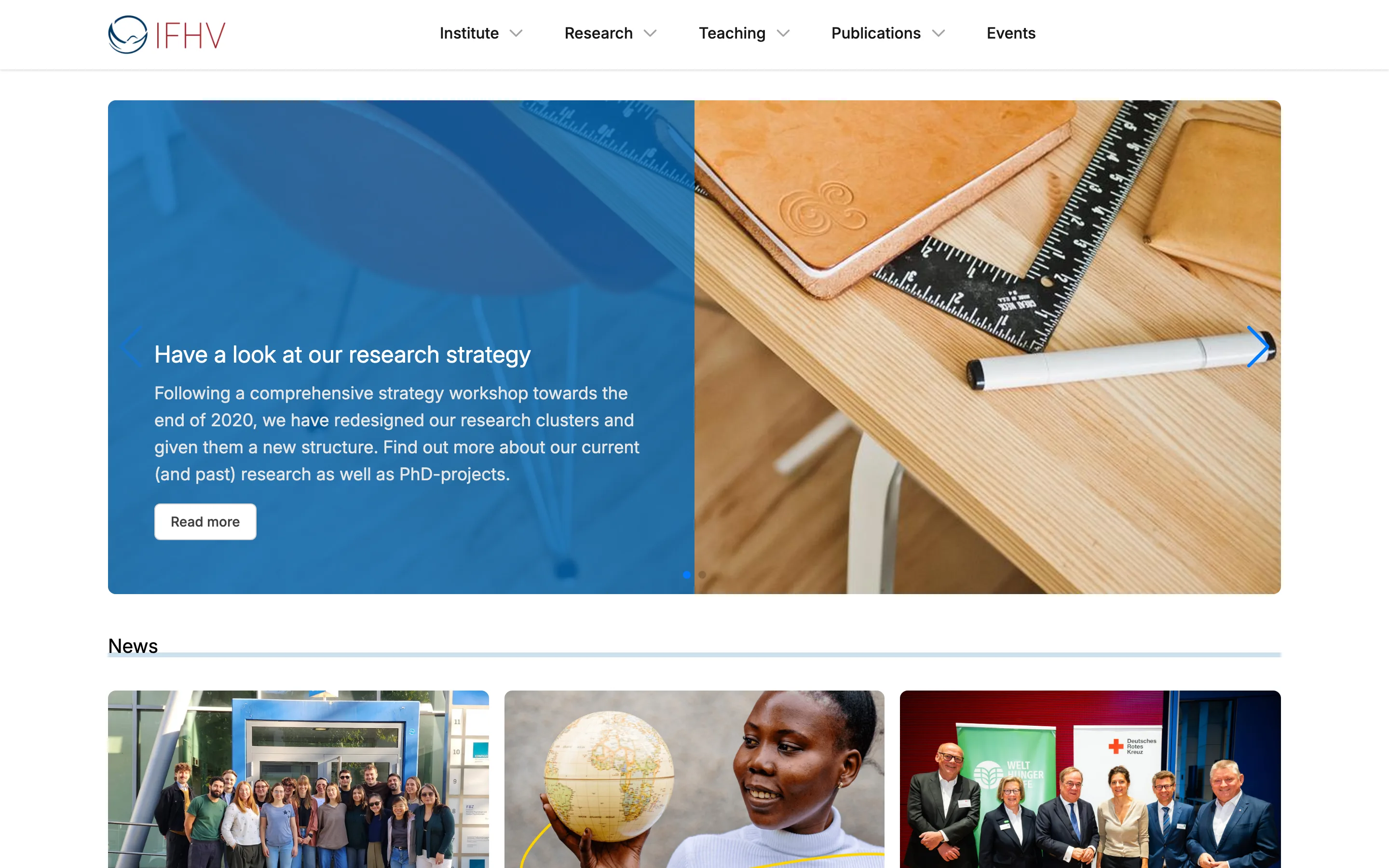 IFHV — Ruhr-Universität Bochum: Kopfbereich der Website in der Desktop-Ansicht