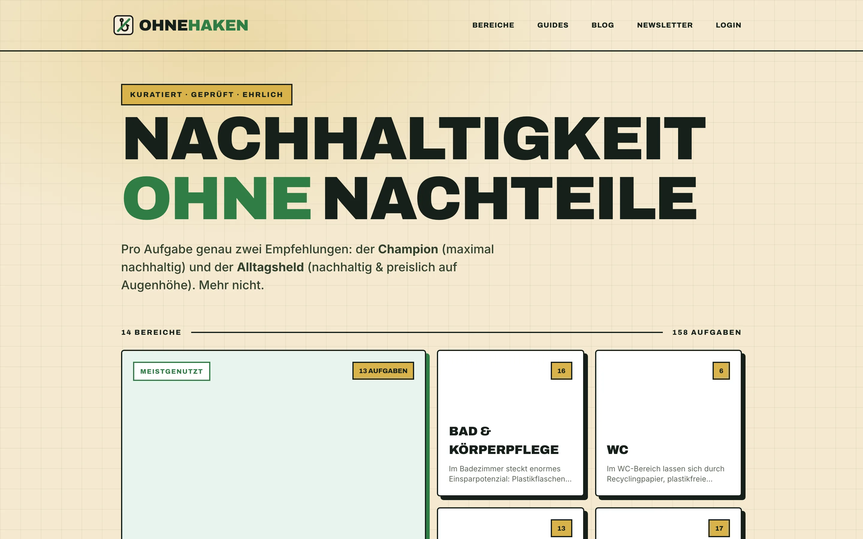 ohnehaken.de: Kopfbereich der Website in der Desktop-Ansicht