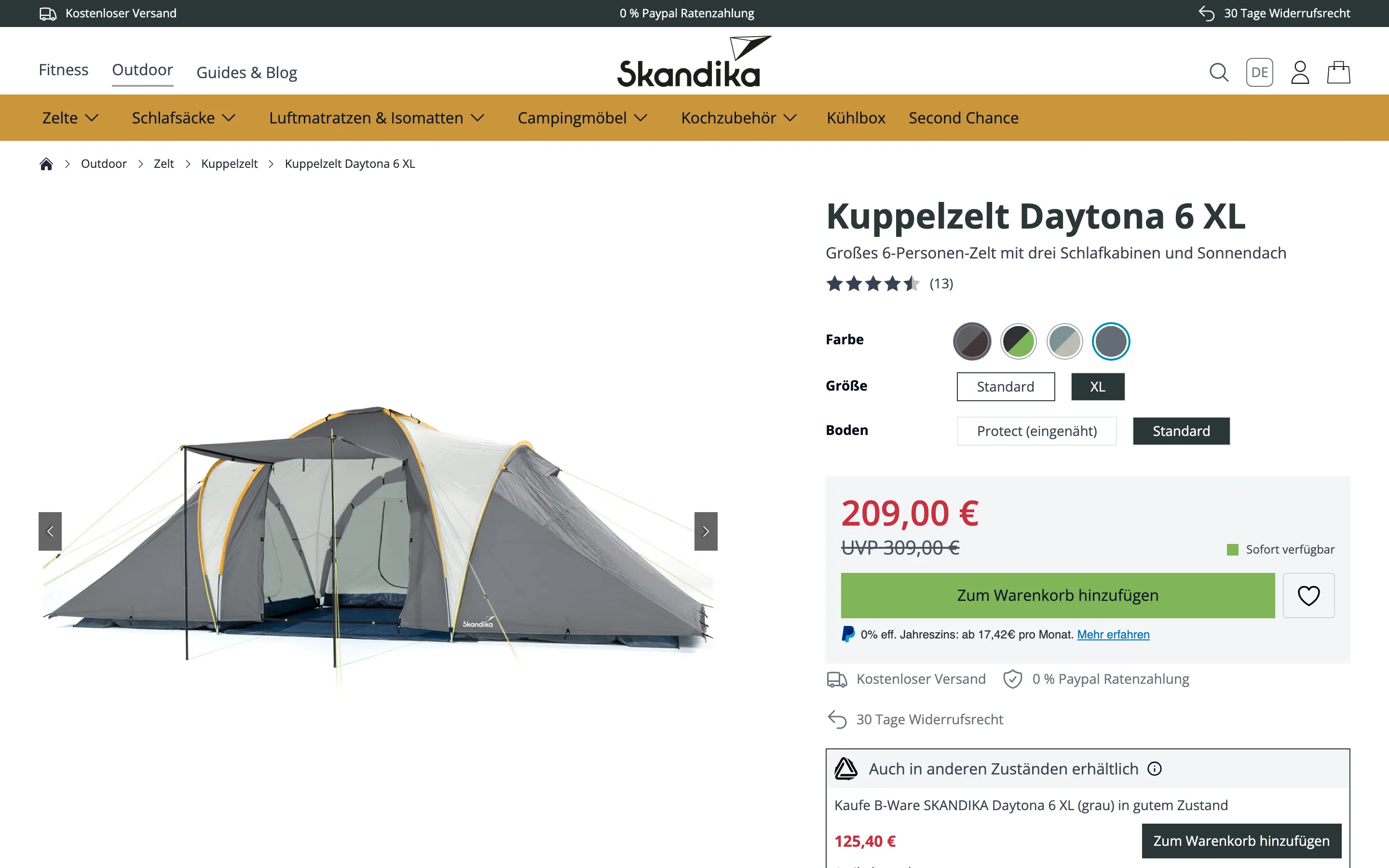 Produktseite im Onlineshop von Skandika am Rechner
