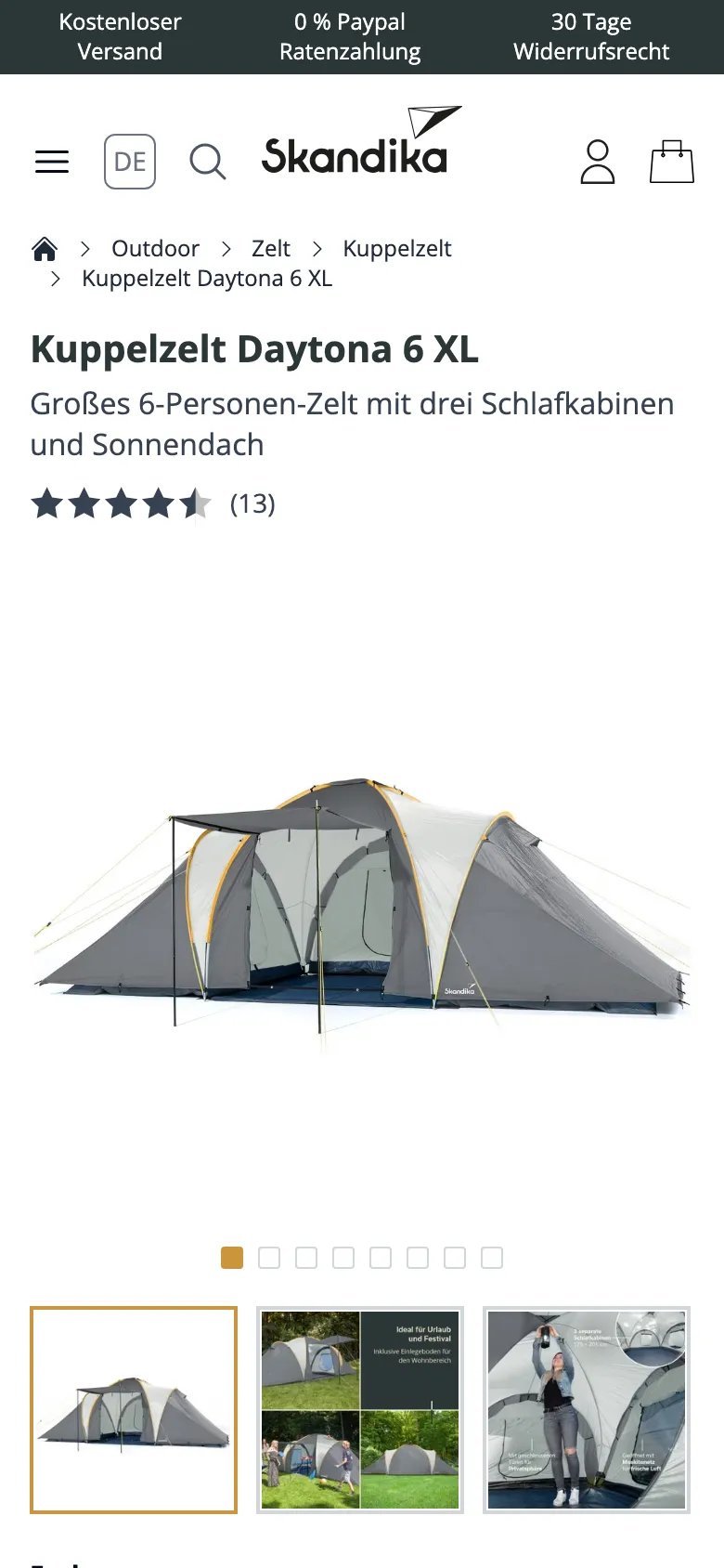 Dieselbe Produktseite von Skandika auf dem Handy